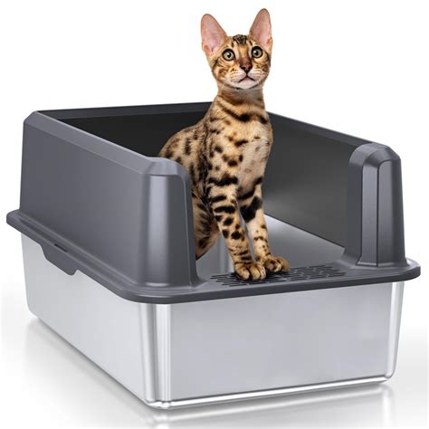 stainless steel litter box with lif|extra large stainless steel cat litter box.